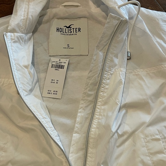 NWT Hollister White Windbreaker Hooded Full Zip jacket, fleece lined, si… - Picture 3 of 9
